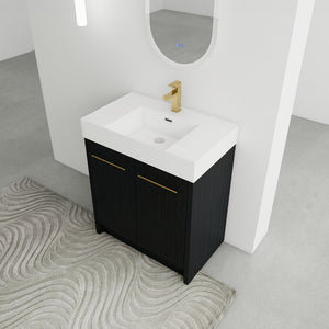 English Elm 30 Inch Freestanding Bathroom Vanity With Modern Resin Sink & Soft-Close Doors For Easy Storage W999S00178