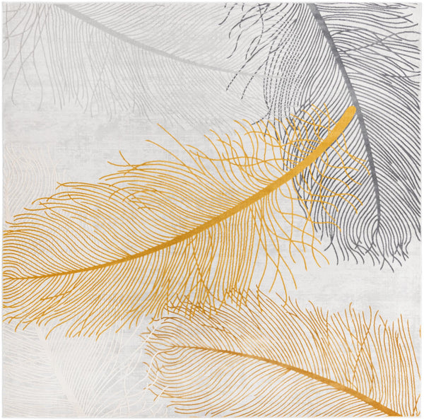 Unique Loom Finsbury Camilla Machine Made Botanical Rug Yellow Gray, Ivory 7' 10" x 7' 10"