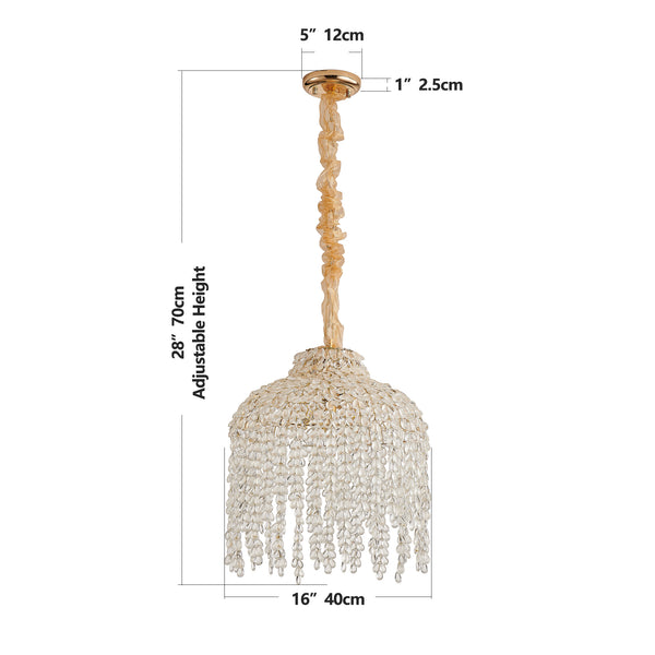English Elm 16 5-Light Crystal Pendant Chandelier Gold Finish, Waterfall Grape Bead Design, Adjustable 80cm Height for Living Room W2312P368719