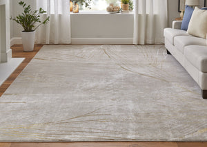 Feizy Rugs Waldor Modern Abstract Floral High-low Pile Rug In Gold, Ivory, And Gray For Elegant Home Decor Taupe,Brown,Silver Polypropylene,Polyester 73539nbfivybgee10