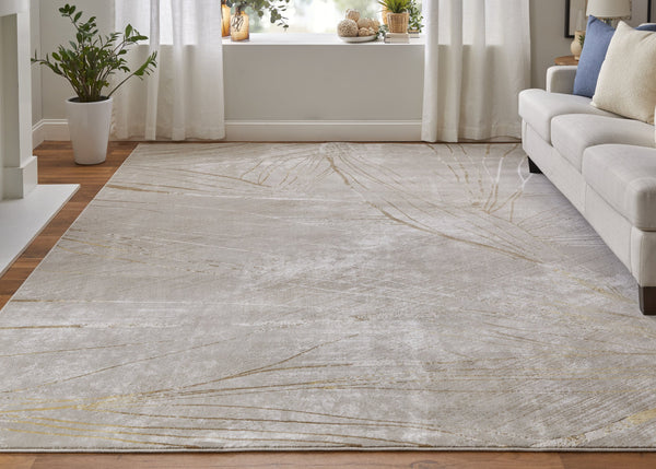 Feizy Rugs Waldor Modern Abstract Floral High-low Pile Rug In Gold, Ivory, And Gray For Elegant Home Decor Taupe,Brown,Silver Polypropylene,Polyester 73539nbfivybgee10