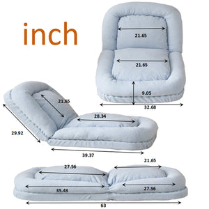 English Elm Triple Fold Down Sofa Bed – Compact, Metal Frame, Thick Cushion Comfort, Adjustable Back for Versatile Use Blue W244P196091