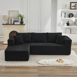 English Elm 106" Plush Corduroy Cloud Sectional Sofa with Right Chaise — Deep Seat, No Assembly, Modern Comfort W1143S00029 W1143S00029