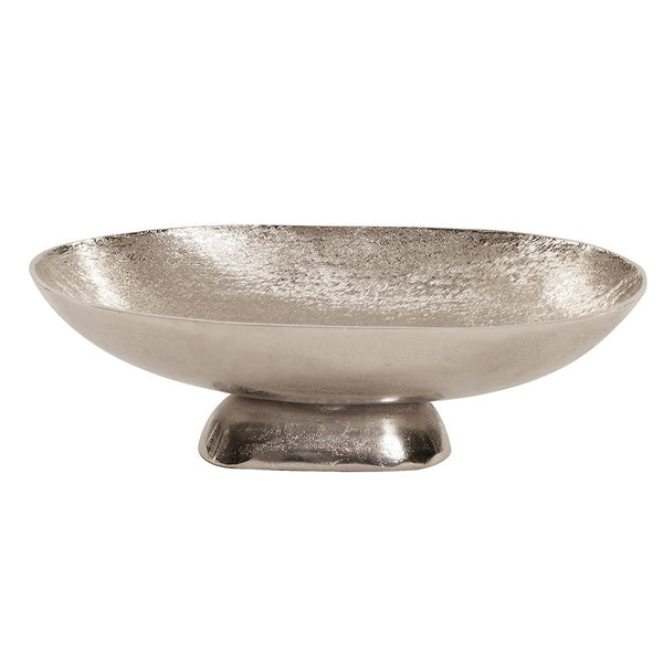 Howard Elliott Textured Footed Bowl In Radiant Silver - Large Oval With Chiseled Design For Stunning Decor Accents Silver Aluminum 35120-howard-elliott