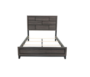 English Elm Grey Queen Size Panel Bed with Rustic Box Pattern Headboard, Transitional Rubberwood Frame, Elegant Bedroom centerpiece Antique Gray,Gray 64 L x 34 W x 6 H B011S01532