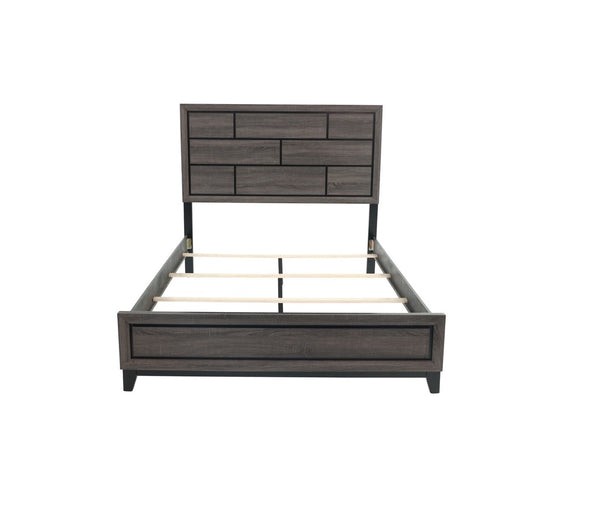 English Elm Grey Queen Size Panel Bed with Rustic Box Pattern Headboard, Transitional Rubberwood Frame, Elegant Bedroom centerpiece Antique Gray,Gray 64 L x 34 W x 6 H B011S01532