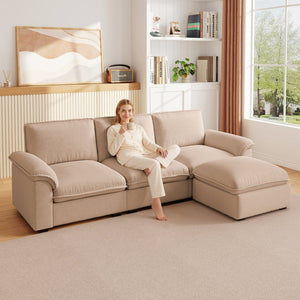 English Elm Cloud Sectional Sofa with Movable Chaise Soft Chenille Upholstery for Modern Living Rooms Coffee W1359S00064
