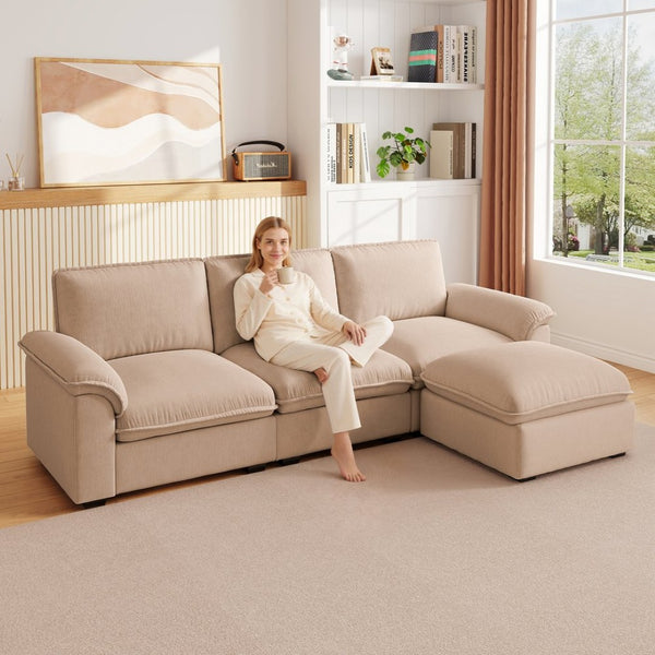 English Elm Cloud Sectional Sofa with Movable Chaise Soft Chenille Upholstery for Modern Living Rooms Coffee W1359S00064