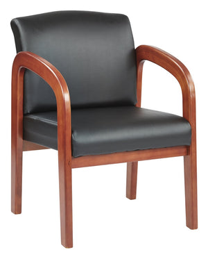 OSP Home Furnishings Oak Finish Faux Leather Visitor Chair with Lumbar Support for Office Reception Use WD380-U6
