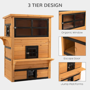 English Elm Pawhut Three Story Fir Wood Cat Condo Raised Floor Asphalt Roof Outdoor Shelter W2225P173761