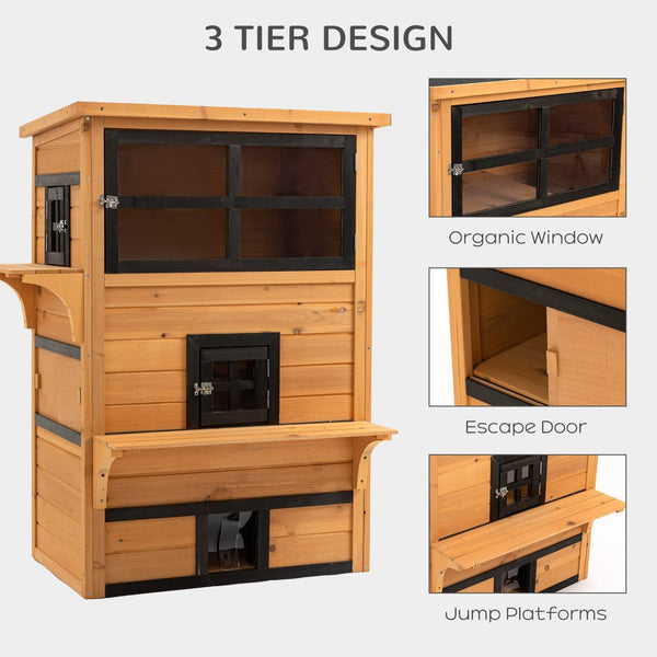 English Elm Pawhut Three Story Fir Wood Cat Condo Raised Floor Asphalt Roof Outdoor Shelter W2225P173761