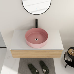 English Elm 36'' Floating Wall Mounted Vanity with Art Ceramic Vessel Sink and Soft Close Drawer W999S00364