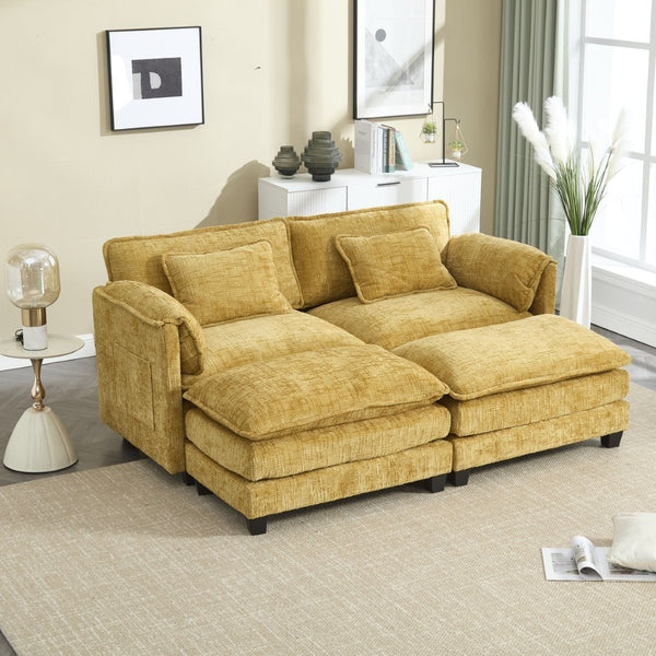 English Elm United Cozy Chenille Sofa For Two With Detachable Armrests, Footstools & Convenient Side Pockets W1568S00140-GIGA
