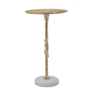 English Elm 13.8x13.8x24" Gold Aluminum Rope Knot Side Table with Polished White Marble Base W2078P461569