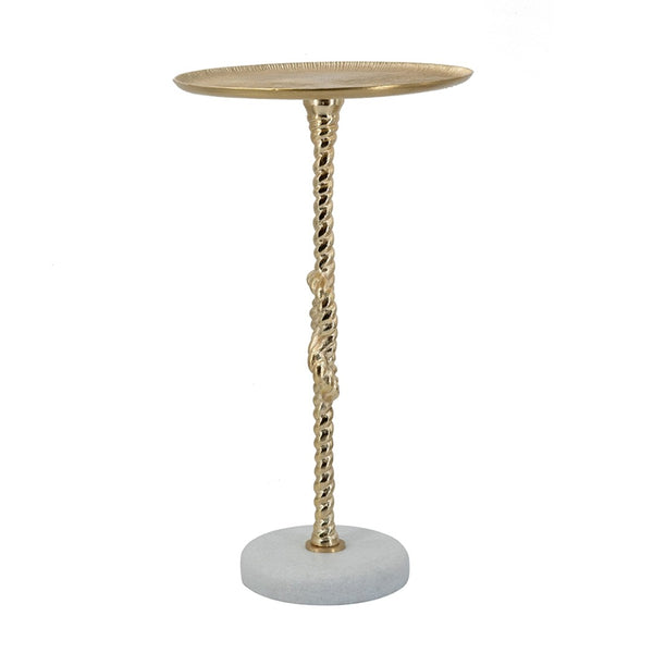 English Elm 13.8x13.8x24" Gold Aluminum Rope Knot Side Table with Polished White Marble Base W2078P461569