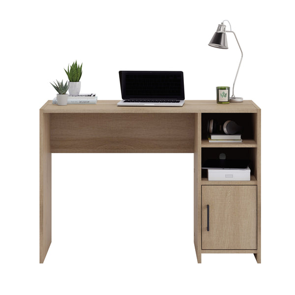 English Elm Desk, Compact Brown-Finish Desk With Adjustable Shelves For Small Spaces – Modern Home Office Solution B356P402730