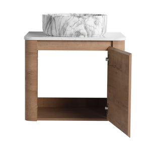 English Elm 24'' Wall-Mounted Bathroom Vanity With Ceramic Vessel Sink, Soft-Close Door & Stylish Design W999S00395