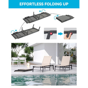 English Elm Assemble-free Outdoor Aluminum Chaise Loungers Stackable Textilene Poolside Set of 2 Beige W5756P485183