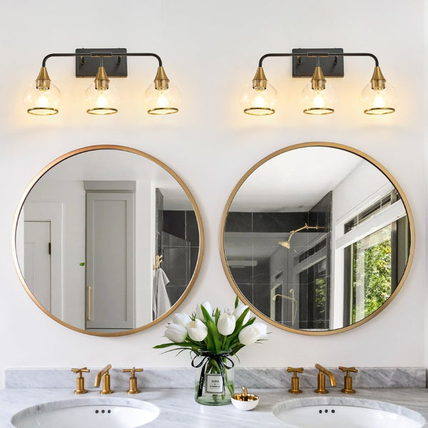 English Elm 23" Three Light Matte Black Brass Vanity Sconce with Clear Glass for Bath or Bedroom W1340P266137