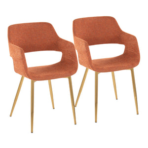 English Elm Margarite Contemporary Dining/Accent Chairs Set Of 2 - Gold Metal & Orange Fabric, Chic Comfort! B202S01264