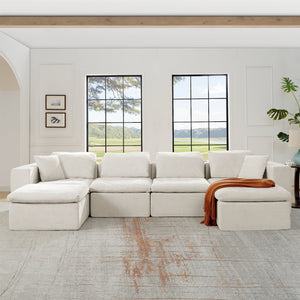 English Elm 143" Cloud Sectional Couch - 52" Chaise U-Shaped Modular Chenille Sofa, Deep Seats, No Assembly W1117S00235