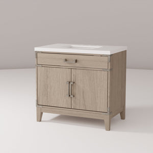 English Elm Grey Oak Single Bath Vanity 36" W X 22" D With Elegant White Quartz Top For Modern Bathrooms Upgrade B2731P259790
