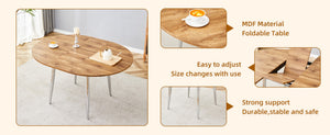 English Elm Table Set Extendable Round to Oval Wood Grain Top with Four White Pu Dining Chairs W1151S03962