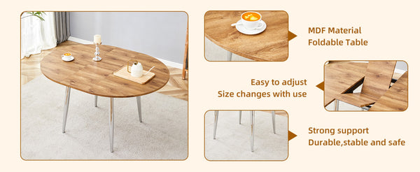 English Elm Table Set Extendable Round to Oval Wood Grain Top with Four White Pu Dining Chairs W1151S03962