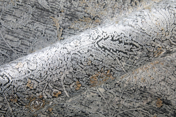 Feizy Rugs Sarrant Luxurious Machine Made Viscose/Polyester Distressed Rug With Traditional Medallion Design Gray,Silver,Tan Viscose,Polyester 9193965fsnd000i8c