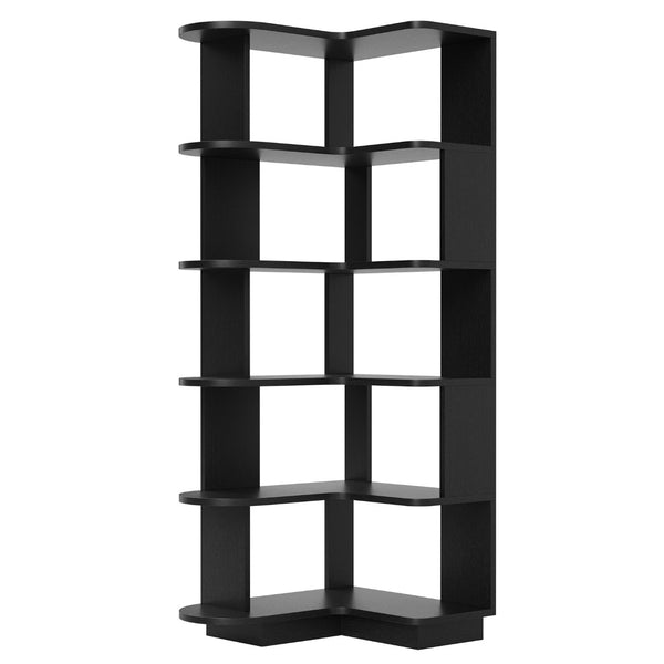 English Elm 5-tier Corner Bookcase L-shaped Freestanding Open Shelf Display for Home Office Black T3623P436781