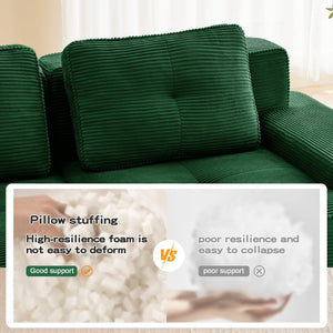 English Elm Modern Corduroy Sectional Sofa Deep Seat V Shape Tufted Couch with Movable Ottoman Green W714S01582