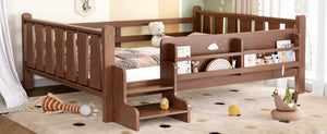 English Elm Twin Pine Floor Bed for Kids with Side Bookcases Built-in Stairs and Safety Guardrails Natural W1580P390225