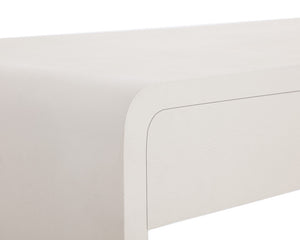 Sunpan Ilona Desk - Contemporary Oyster Shagreen Finish with Antique Brass Base and Sleek Curved Design