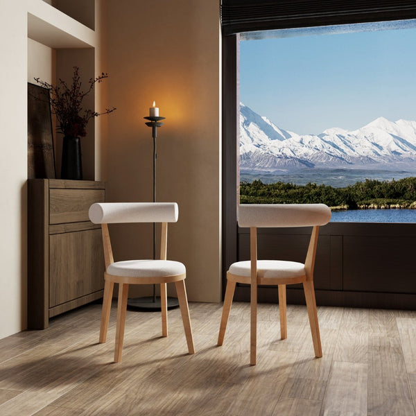 English Elm Set Of 2 Modern Upholstered Dining Chairs - Beige Fabric, Rubberwood Frame, Stylish & Durable Design N842P315190N-GIGA