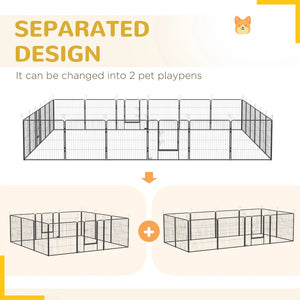 English Elm 220.5" Modular Steel Dog Playpen 24 Panels Lockable Doors Indoor Outdoor Pet Fence T3971S00064