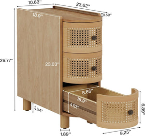 English Elm Wooden Rattan Front Three Drawer Nightstand Bohemian Coastal Bedside Storage Table T3971P462650