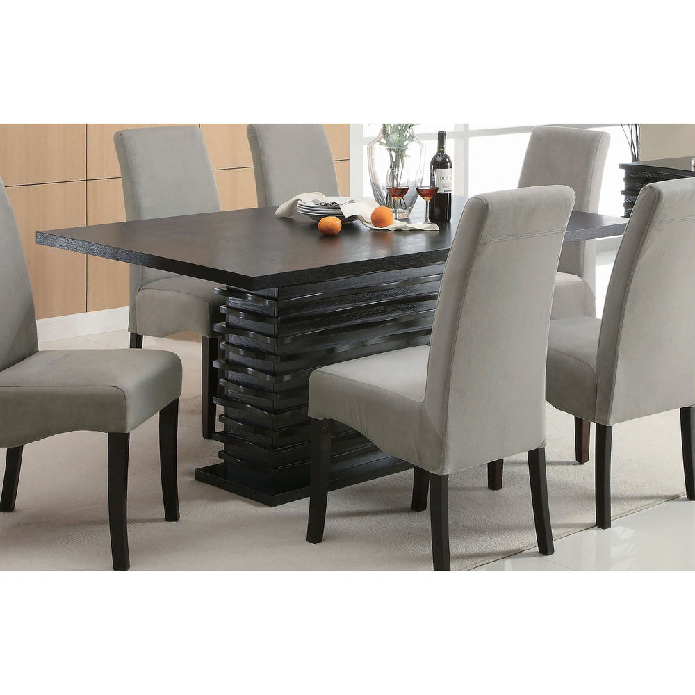 English Elm Monette Black Rectangular Dining Table with Alternating Stack Pedestal Base, Sleek Modern Centerpiece B062P335902