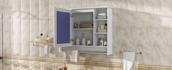 English Elm 3-in-1 Wall Mounted Medicine Cabinet with Soft Close Door Towel Bar and Vanity Mirror White N710P358618K