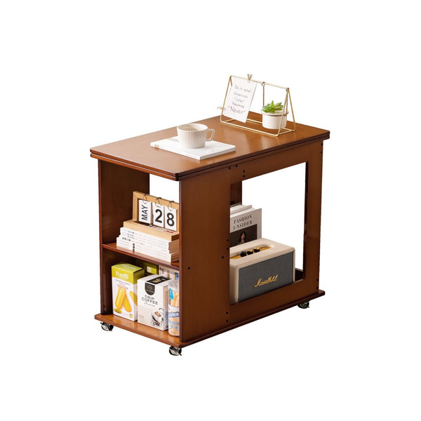 English Elm Bamboo Folding Side Table with Integrated Storage for Bedroom or Sofa Spaces W2641P454908