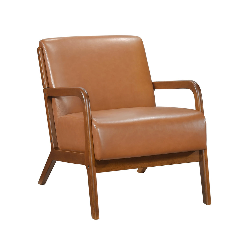 English Elm Walnut Modern Accent Chair with Brown Faux Leather Upholstery, Walnut Frame, Mid-Century Style Seat 32"H B011P271961