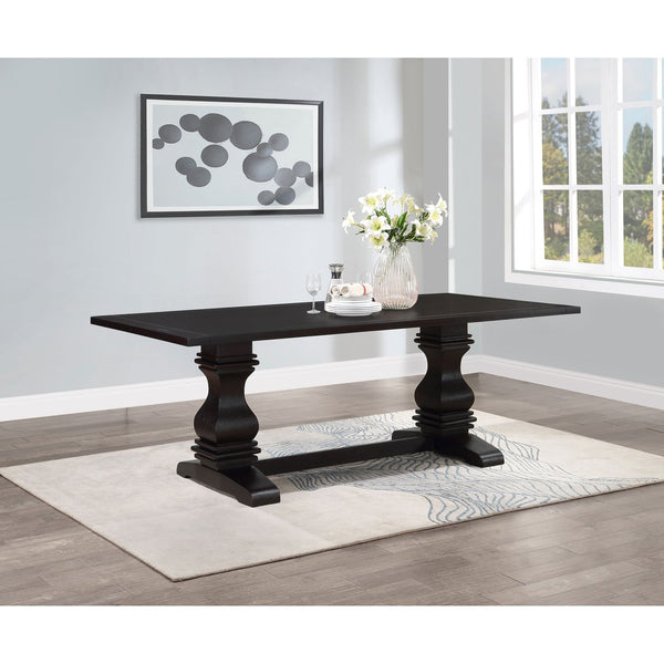 English Elm Villeneuve Rustic Espresso Double Pedestal Dining Table in Golden Amber Finish, 86" Long Family Heirloom B062S00833