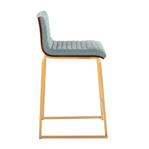 English Elm Mason Mara 26" Contemporary Counter Stool Set Of 2 In Gold Metal, Walnut Wood & Green Fabric B202P222072
