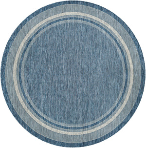 Unique Loom Outdoor Border Soft Border Machine Made Border Rug Blue, Ivory/Gray 7' 10" x 7' 10"