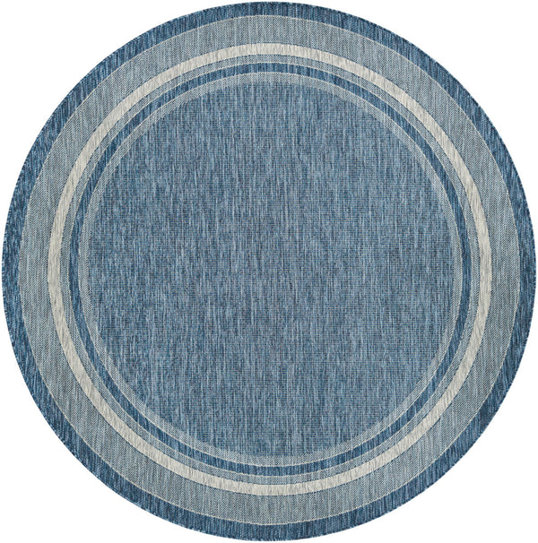 Unique Loom Outdoor Border Soft Border Machine Made Border Rug Blue, Ivory/Gray 7' 10" x 7' 10"