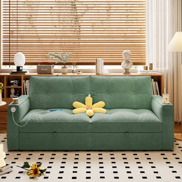 English Elm W3820s00010 Corduroy Sleeper Sofa Pull Out Guest Bed for Studio Apartments and Small Spaces Green W3820S00029