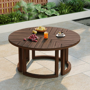 English Elm Trexm Round Acacia Outdoor Dining Table Seats Six with Umbrella Hole Slatted Top Mocha N715P404283P