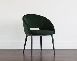 Sunpan THATCHER Dining Armchair in Deep Green Sky - Modern Barrel-Back Design with Black Steel Frame 104965