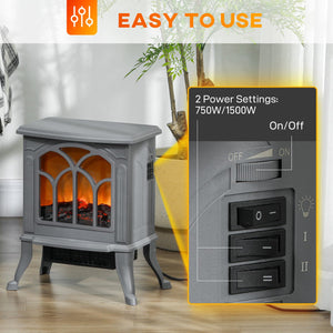 English Elm HOMCOM Freestanding Electric Fireplace Stove with Realistic Flame, 750/1500W Heat, Safety Features Gray W2225P229239