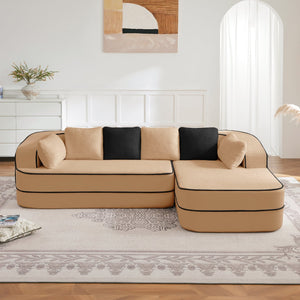 English Elm 106" Teddy Fabric L-Shaped Sofa - Plush, No Assembly, Contrast Color, Cozy Couch For Modern Living Room W714S01417