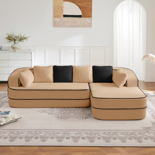 English Elm 106" Teddy Fabric L-Shaped Sofa - Plush, No Assembly, Contrast Color, Cozy Couch For Modern Living Room W714S01417